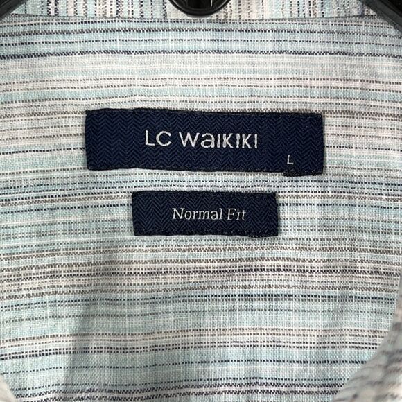 LC WAIKIKI SHIRT MENS LARGE BLUE STRIPED NORMAL FIT WOVEN RESORT CLUB VACATION - Picture 5 of 11